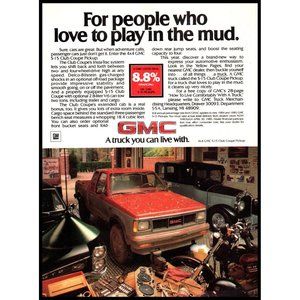 1985 GMC S-15 Club Coupe Pickup Truck Cab Vintage Print Ad Antique Cars Wall Art